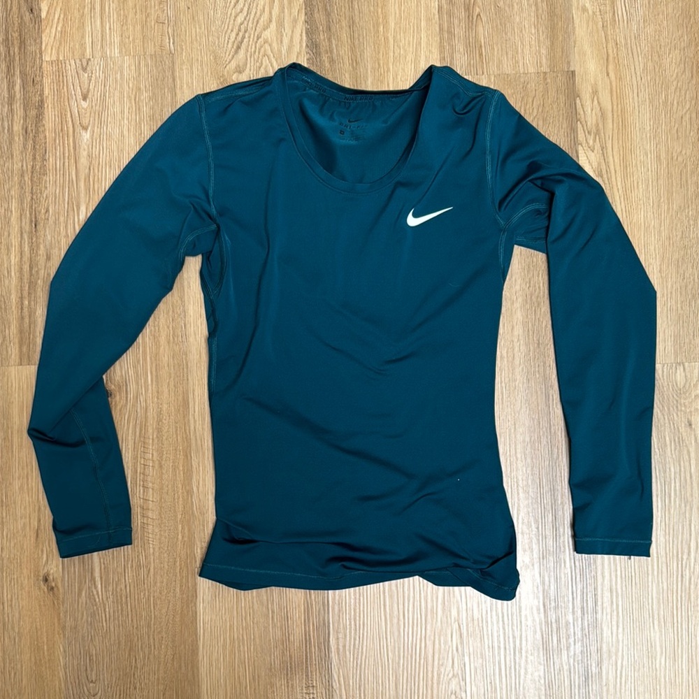 Nike Teal Blue Fitted Long Sleeve T-Shirt